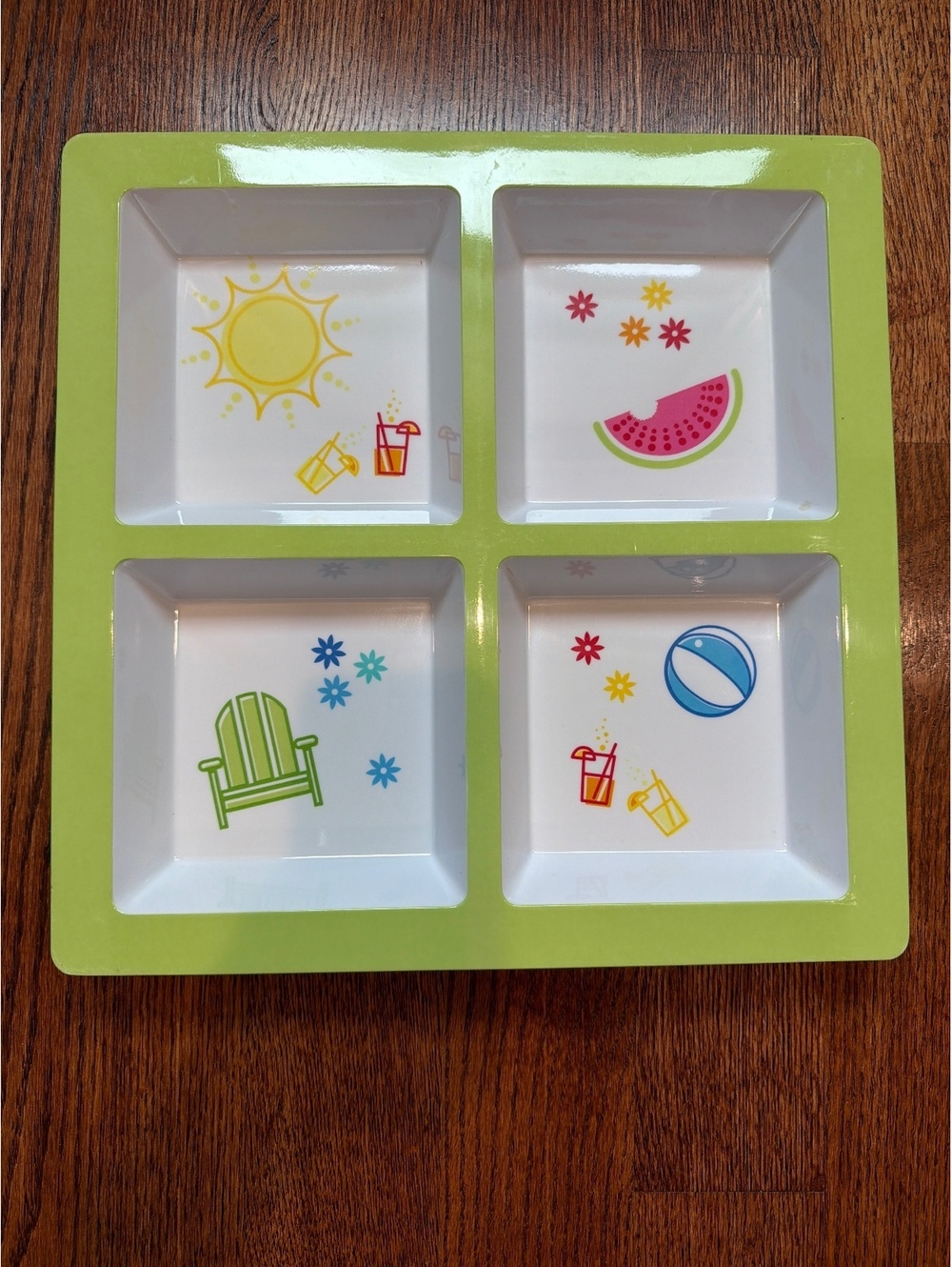 Mainstays Divided Serving Tray with Four Sections - Green and White